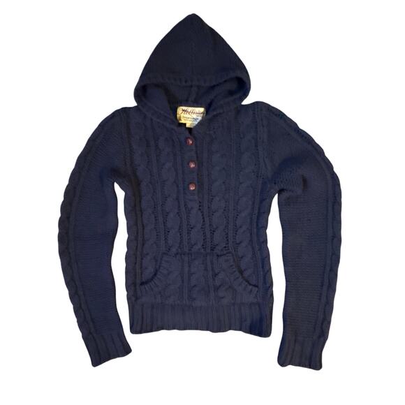 Hollister Vintage Cable Knit Chunky Hooded Sweater Small Navy - Picture 1 of 9